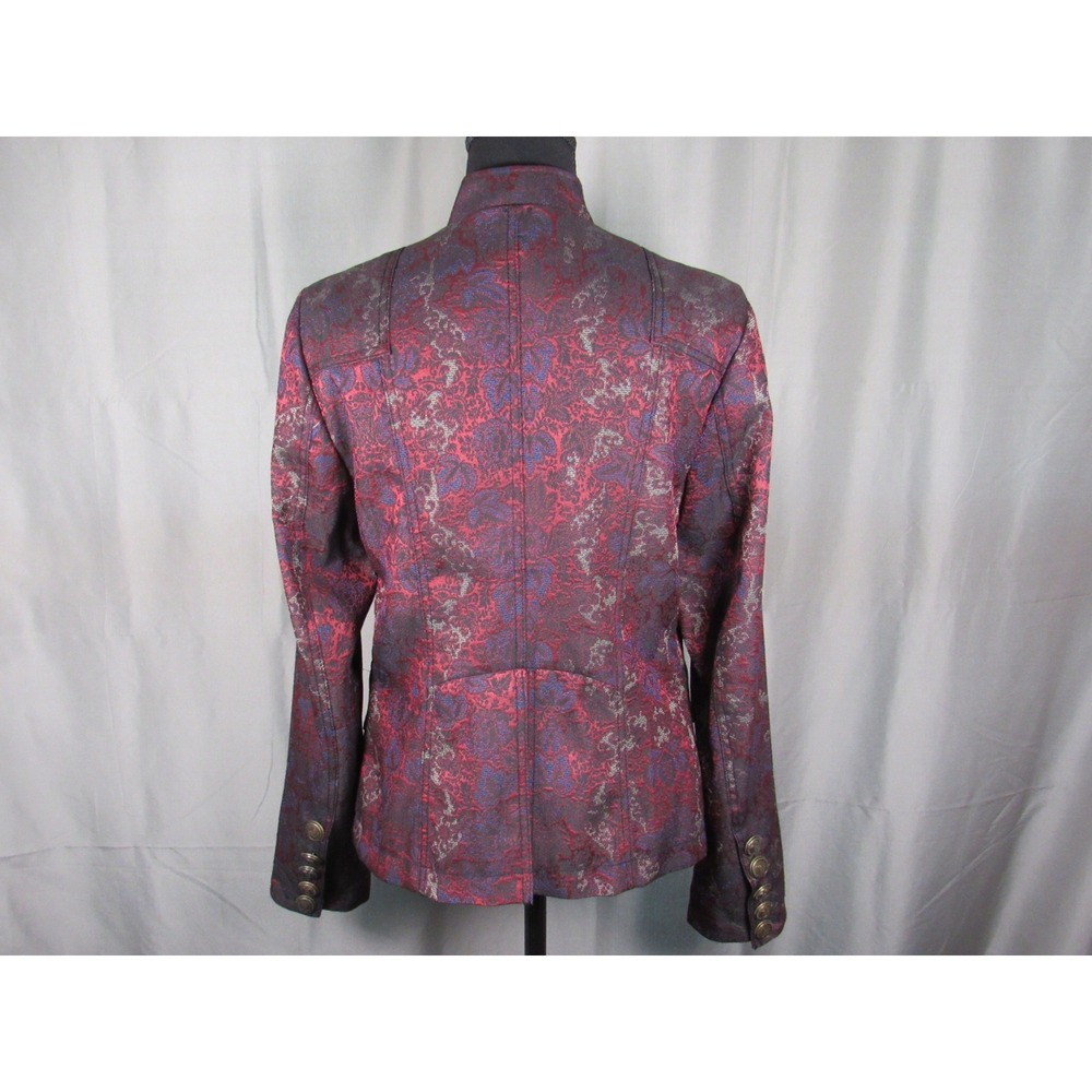Free People Burgundy Floral Brocade Military Blazer Jacket Metallic Crest Medium - Picture 5 of 11